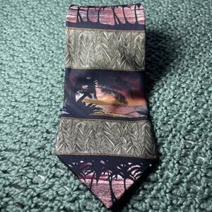 Vintage Tropicals by Tango Men's Necktie Palm Trees Beach Sunset 100% Silk KOREA